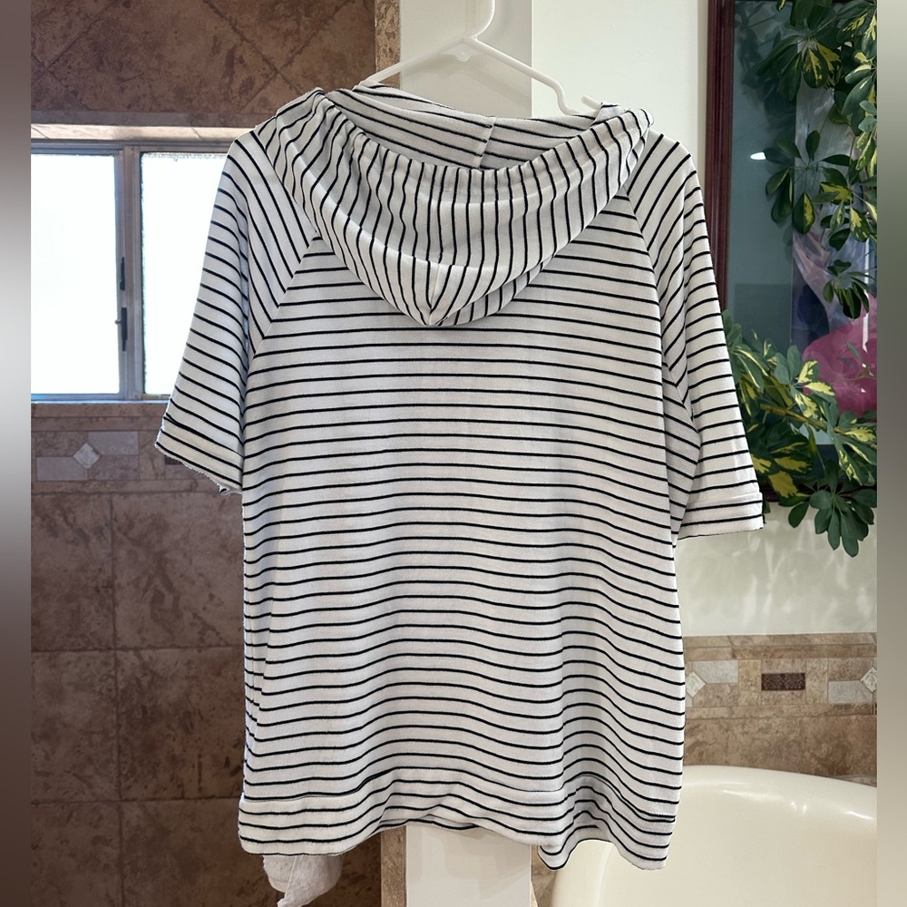 Pink Clover Striped Elbow Length Short-Sleeve Hoodie Shirt White & Black Size XL - Picture 4 of 6